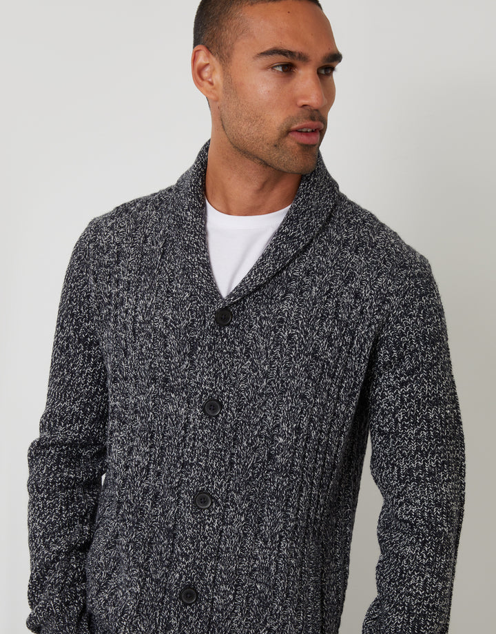 Navy & Ecru Cable Knit Shawl Cardigan
