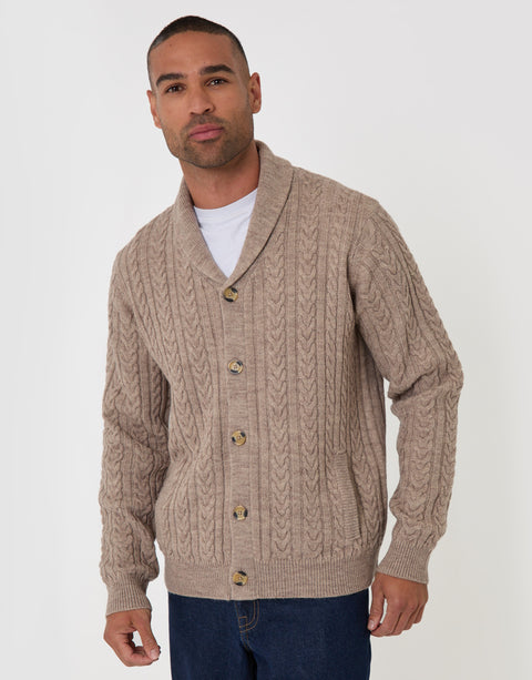 Threadbare Wool Blend Shawl Collar Cardigan in Beige - front view