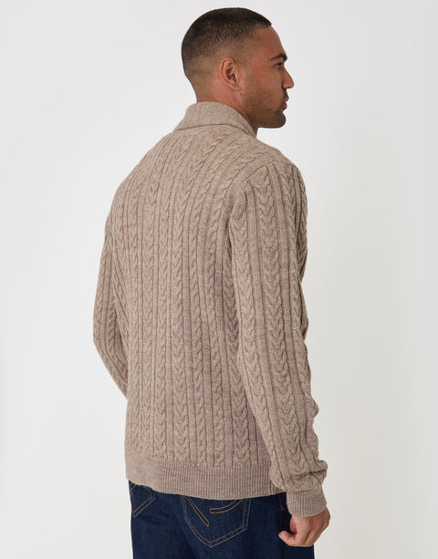 Threadbare Wool Blend Shawl Collar Cardigan in Beige - back view