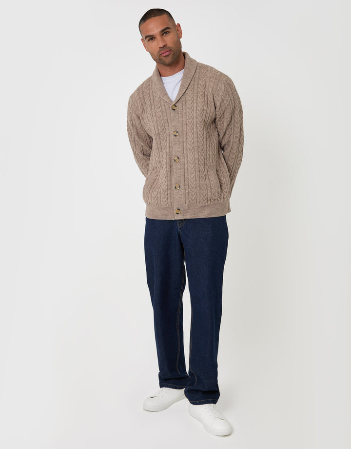 Threadbare Wool Blend Shawl Collar Cardigan in Beige - full body