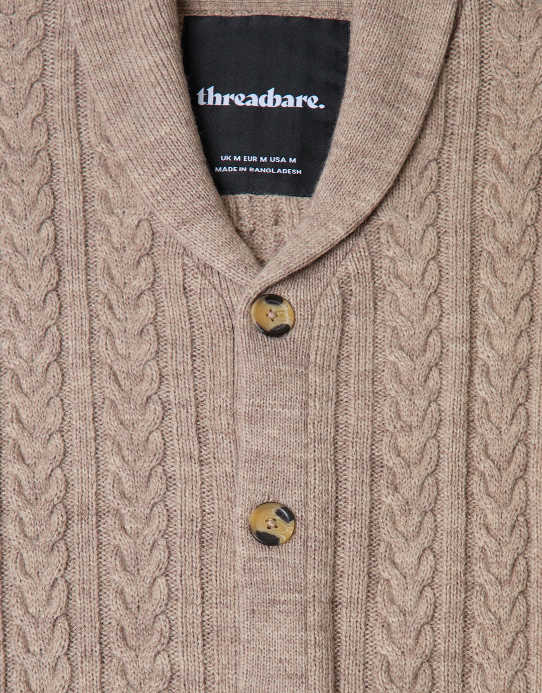 Threadbare Wool Blend Shawl Collar Cardigan in Beige - close up