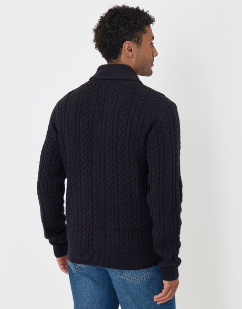 Threadbare Cable Knit Shawl Cardigan in Navy - back view