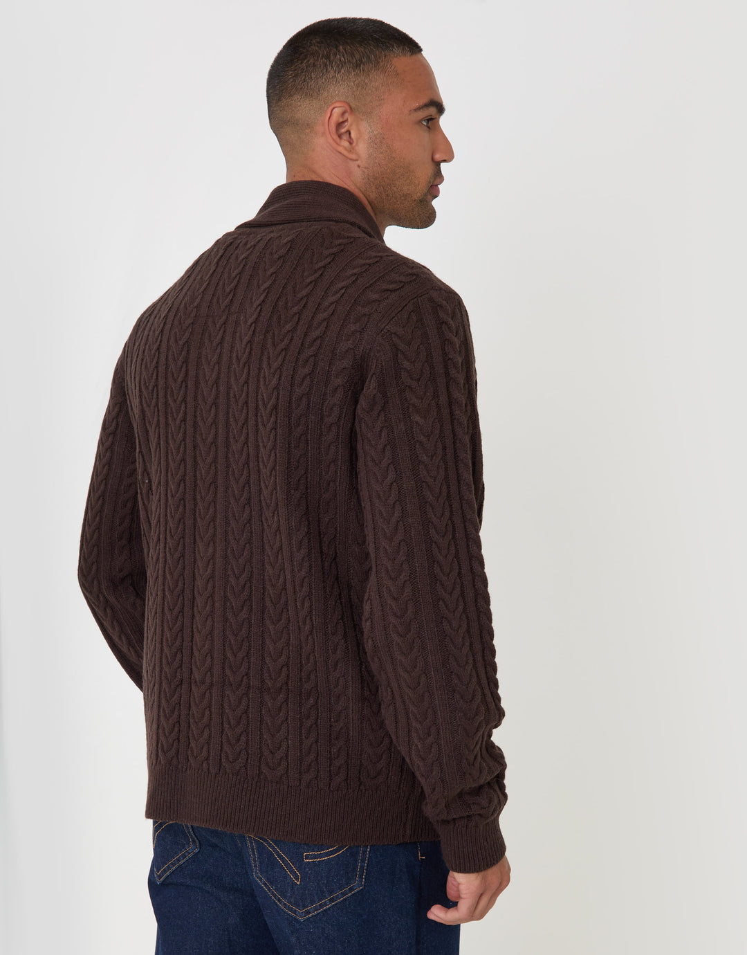 Threadbare Wool Blend Shawl Collar Cardigan in Chocolate Brown - back view