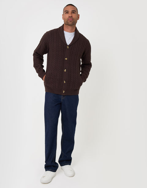 Threadbare Wool Blend Shawl Collar Cardigan in Chocolate Brown - full body
