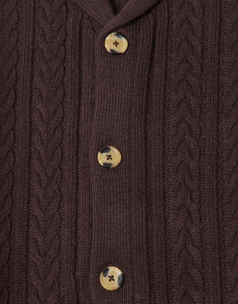 Threadbare Wool Blend Shawl Collar Cardigan in Chocolate Brown - detail 