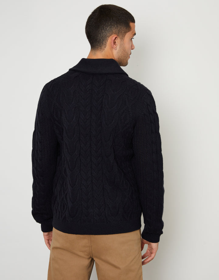 Navy Cable Knit Shawl Cardigan