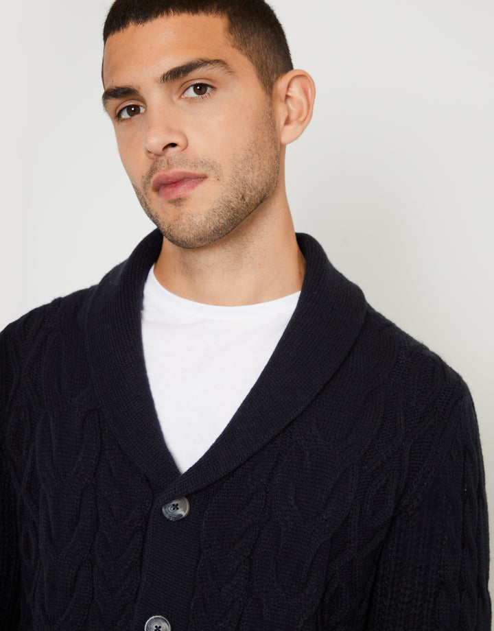 Navy Cable Knit Shawl Cardigan