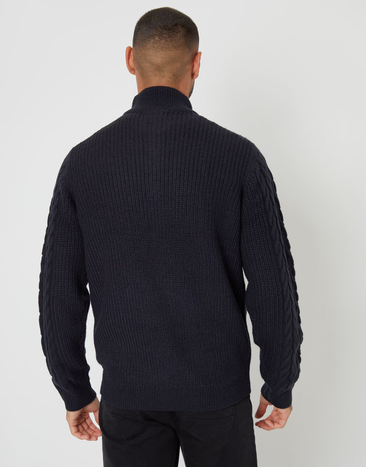 Navy Cable Knit Quarter Zip Jumper