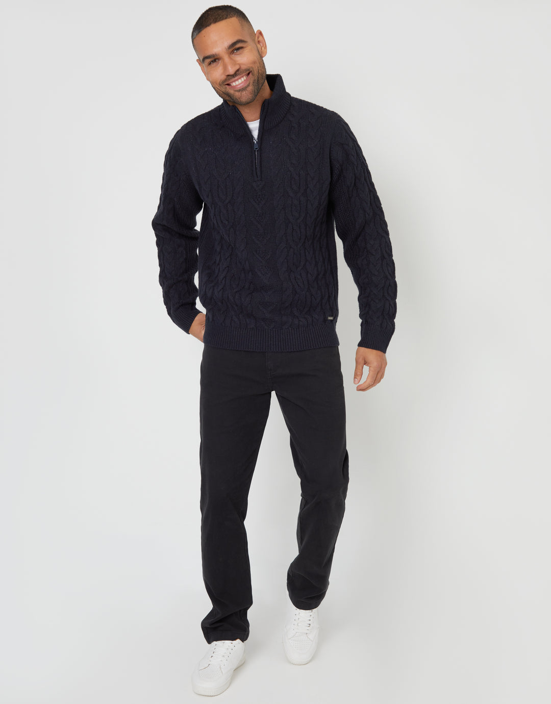 Navy Cable Knit Quarter Zip Jumper