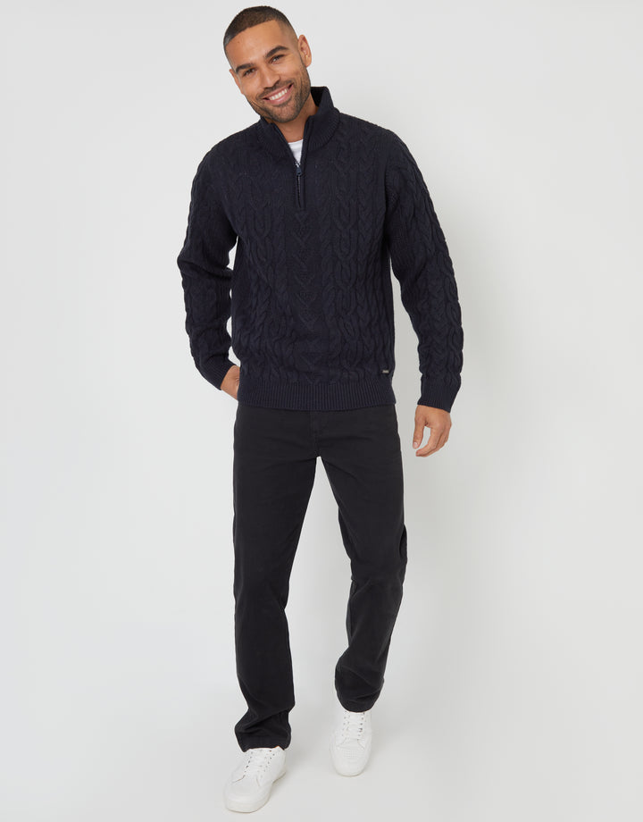 Navy Cable Knit Quarter Zip Jumper