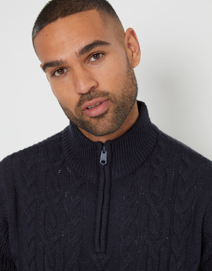 Navy Cable Knit Quarter Zip Jumper