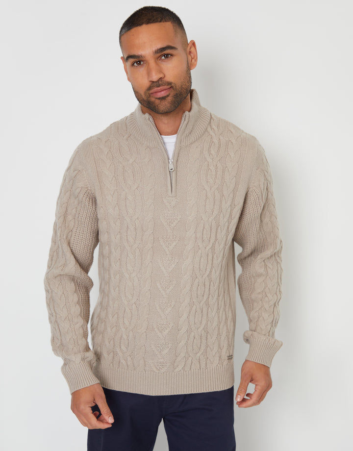 Stone Cable Knit Quarter Zip Jumper