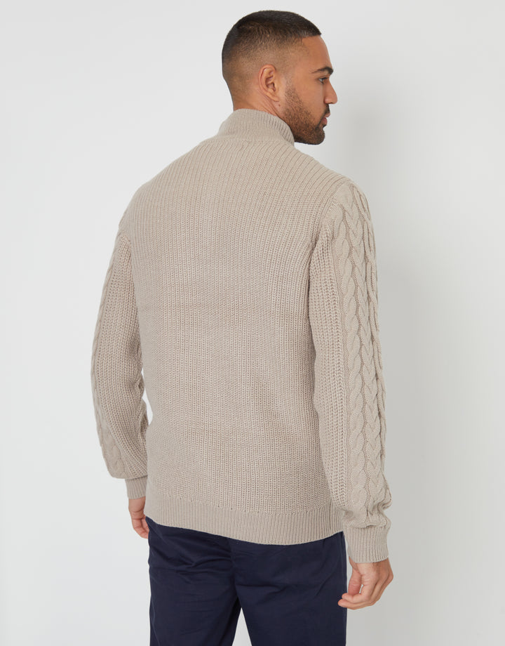 Stone Cable Knit Quarter Zip Jumper