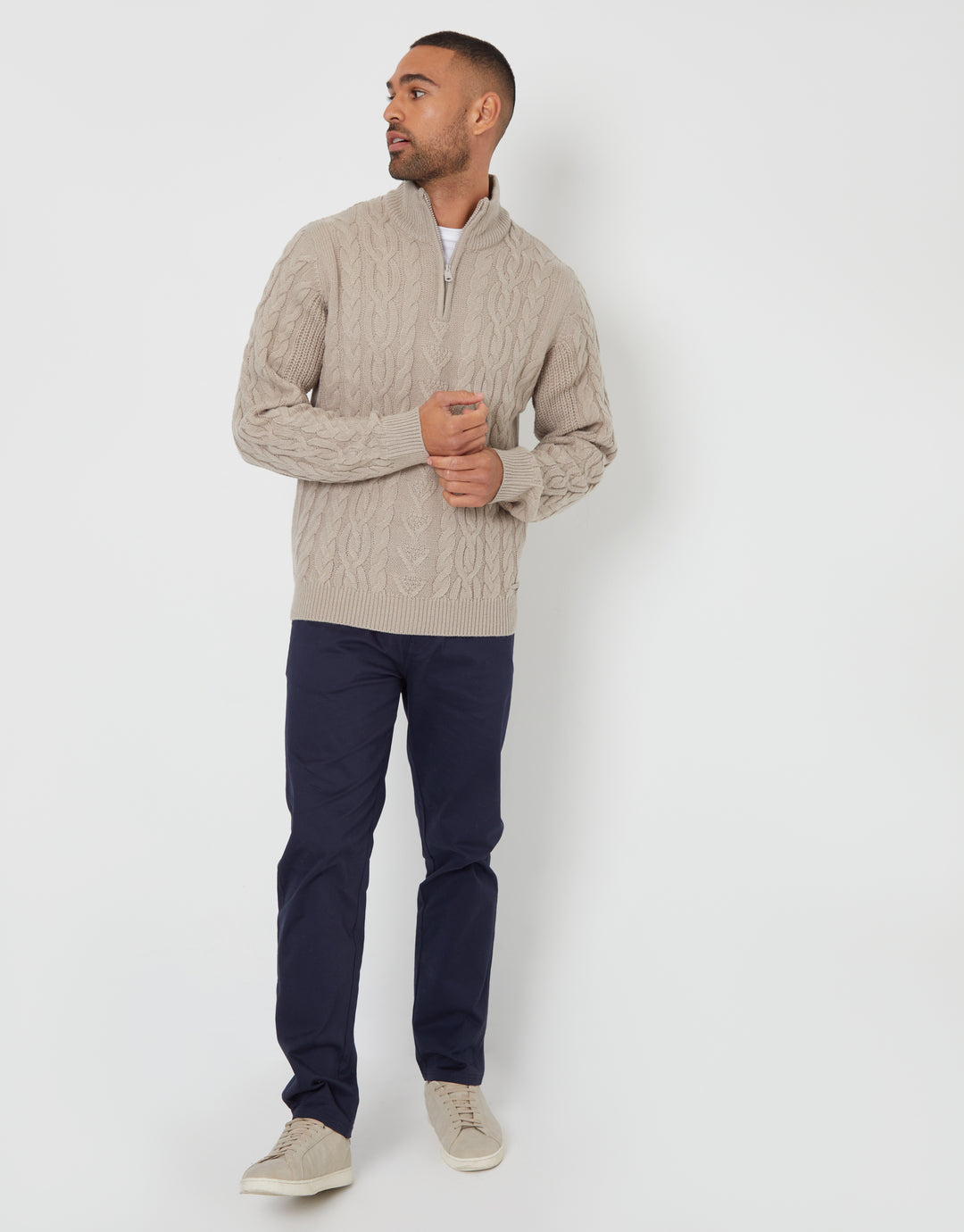 Stone Cable Knit Quarter Zip Jumper
