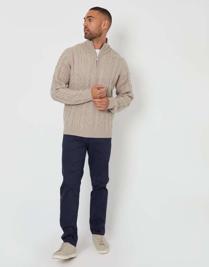 Stone Cable Knit Quarter Zip Jumper