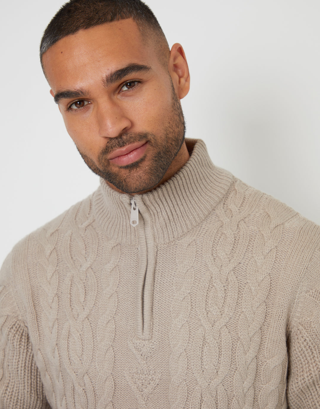 Stone Cable Knit Quarter Zip Jumper