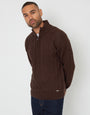 Brown Cable Knit Quarter Zip Jumper