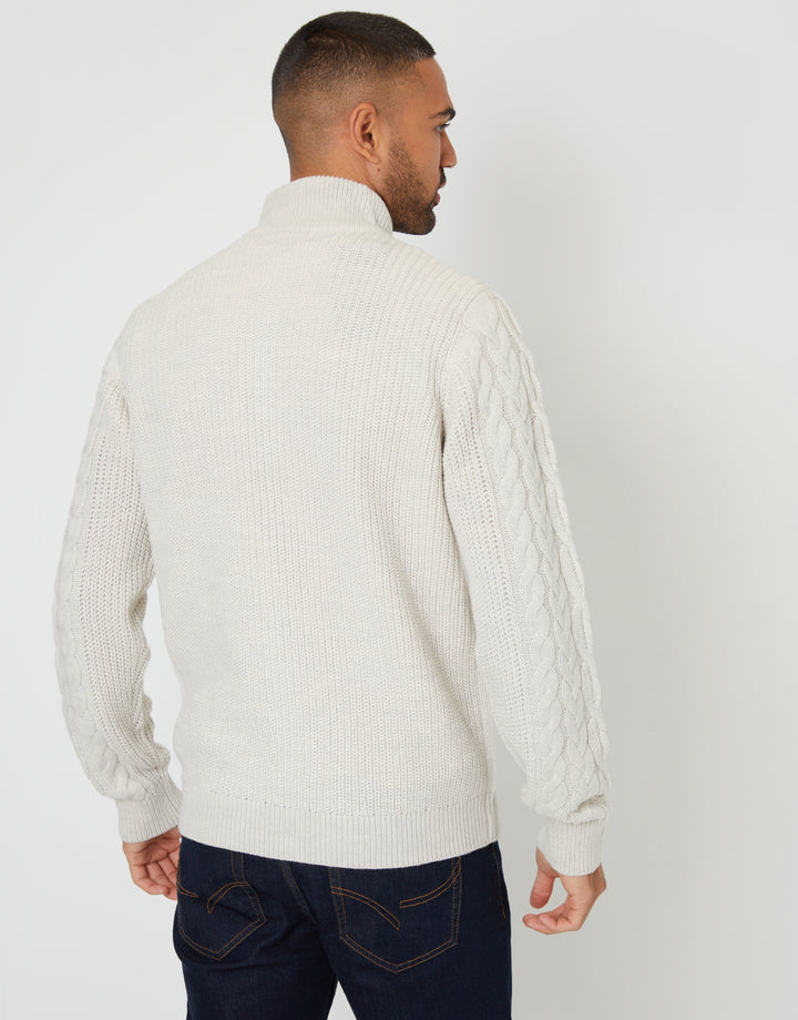 Light Grey Marl Cable Knit Quarter Zip Jumper