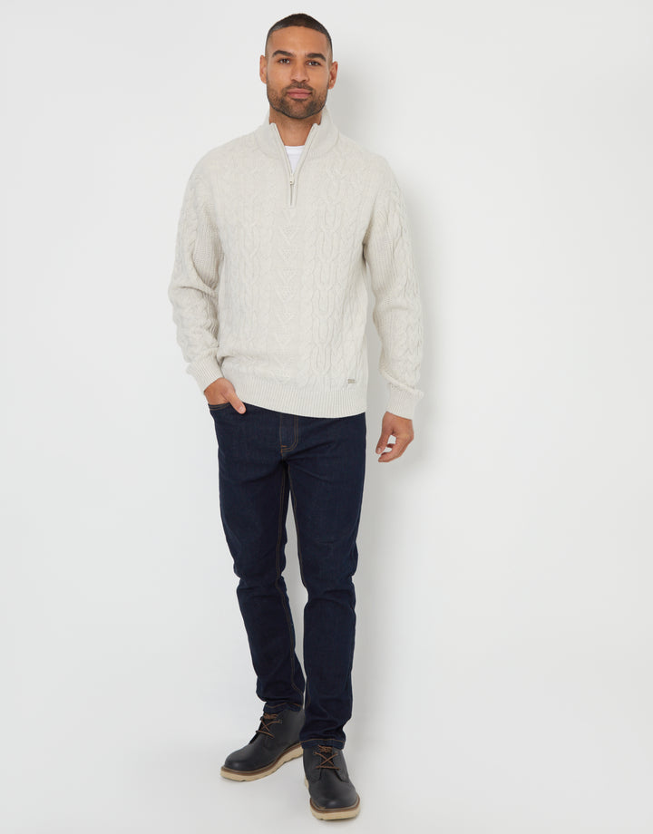 Light Grey Marl Cable Knit Quarter Zip Jumper