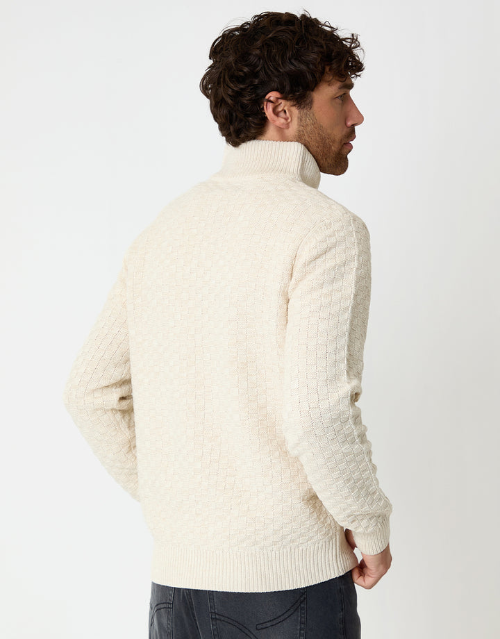 Ecru Basket Stitch Quarter Zip Jumper