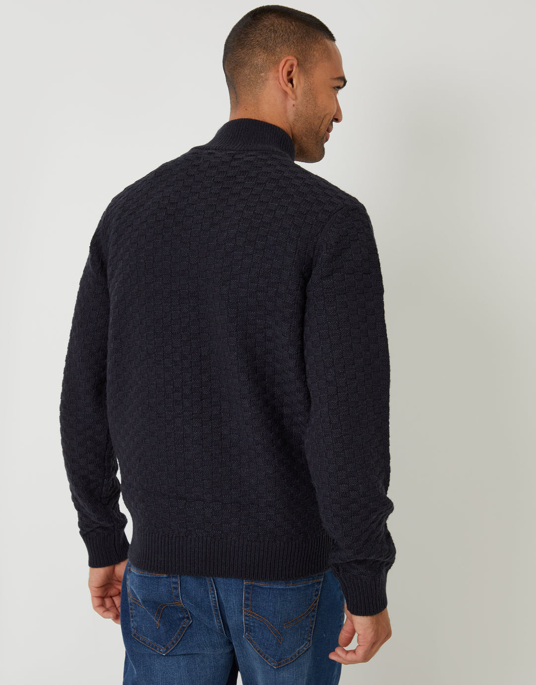 Navy Basket Stitch Quarter Zip Jumper
