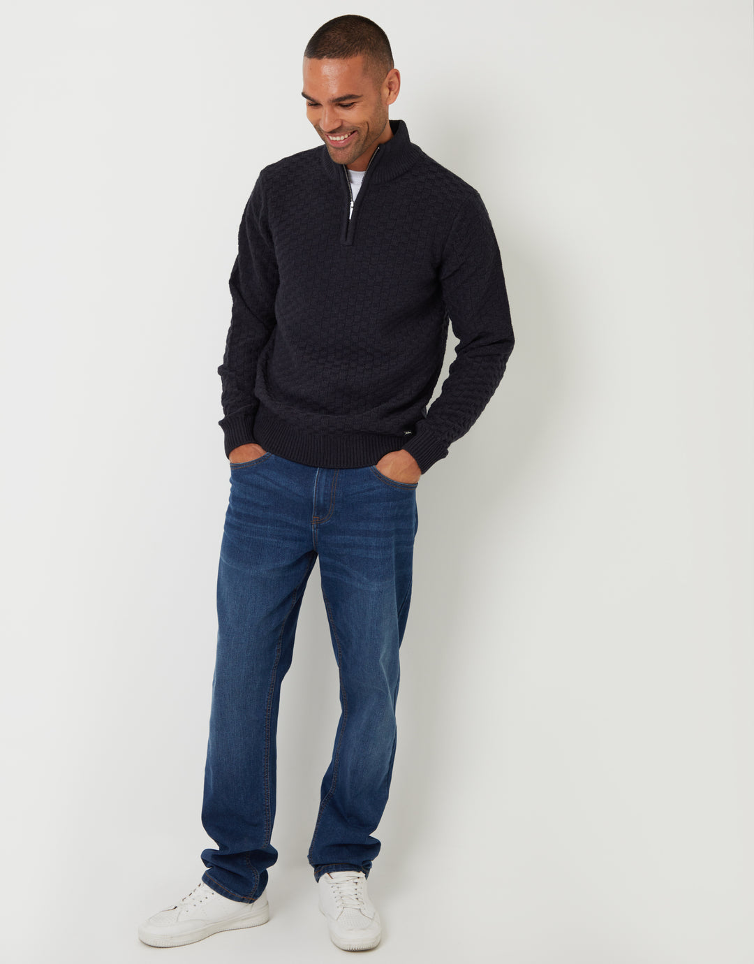Navy Basket Stitch Quarter Zip Jumper