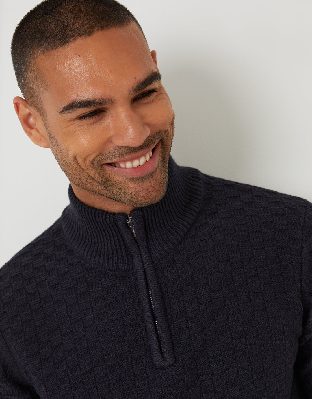 Navy Basket Stitch Quarter Zip Jumper