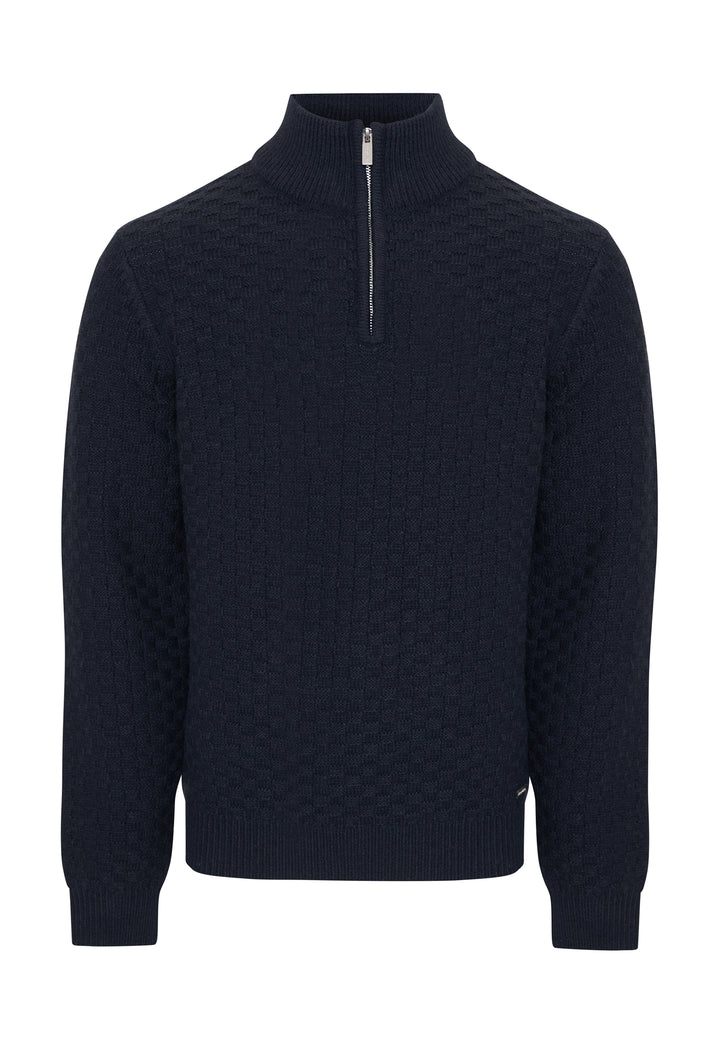 Navy Basket Stitch Quarter Zip Jumper
