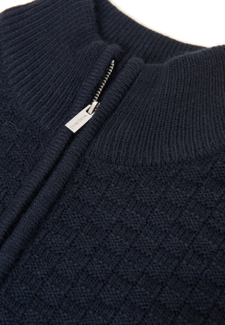 Navy Basket Stitch Quarter Zip Jumper