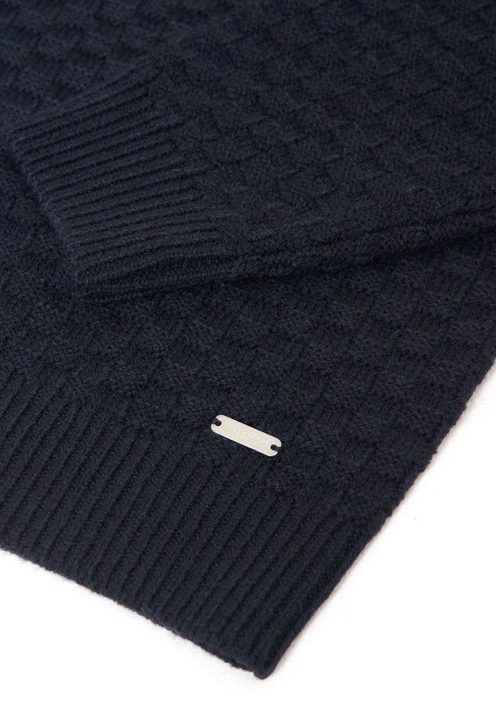 Navy Basket Stitch Quarter Zip Jumper