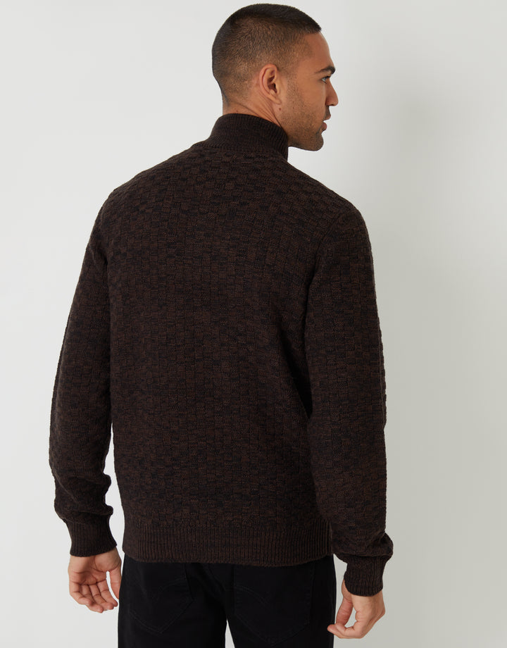 Brown Basket Stitch Quarter Zip Jumper