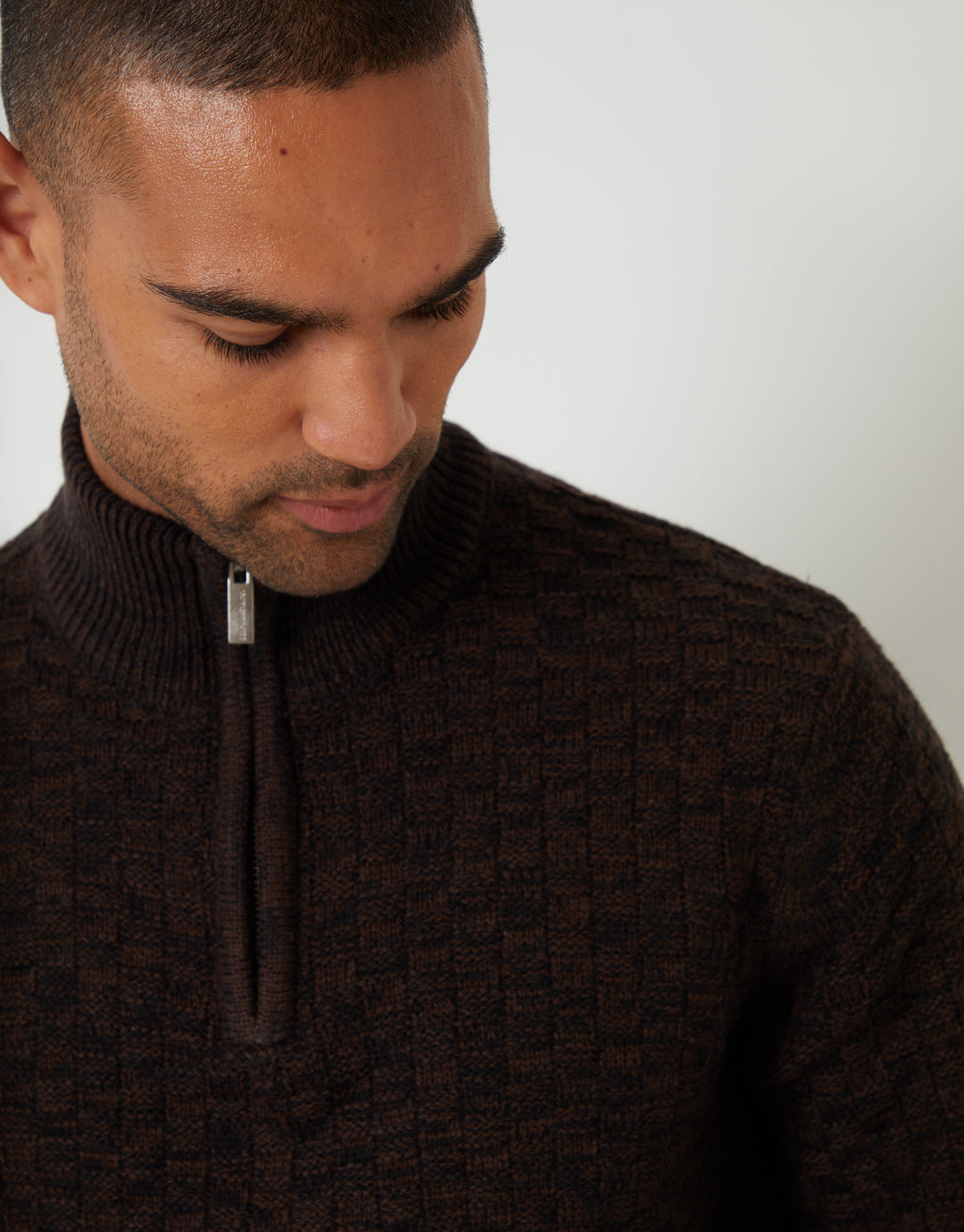 Brown Basket Stitch Quarter Zip Jumper
