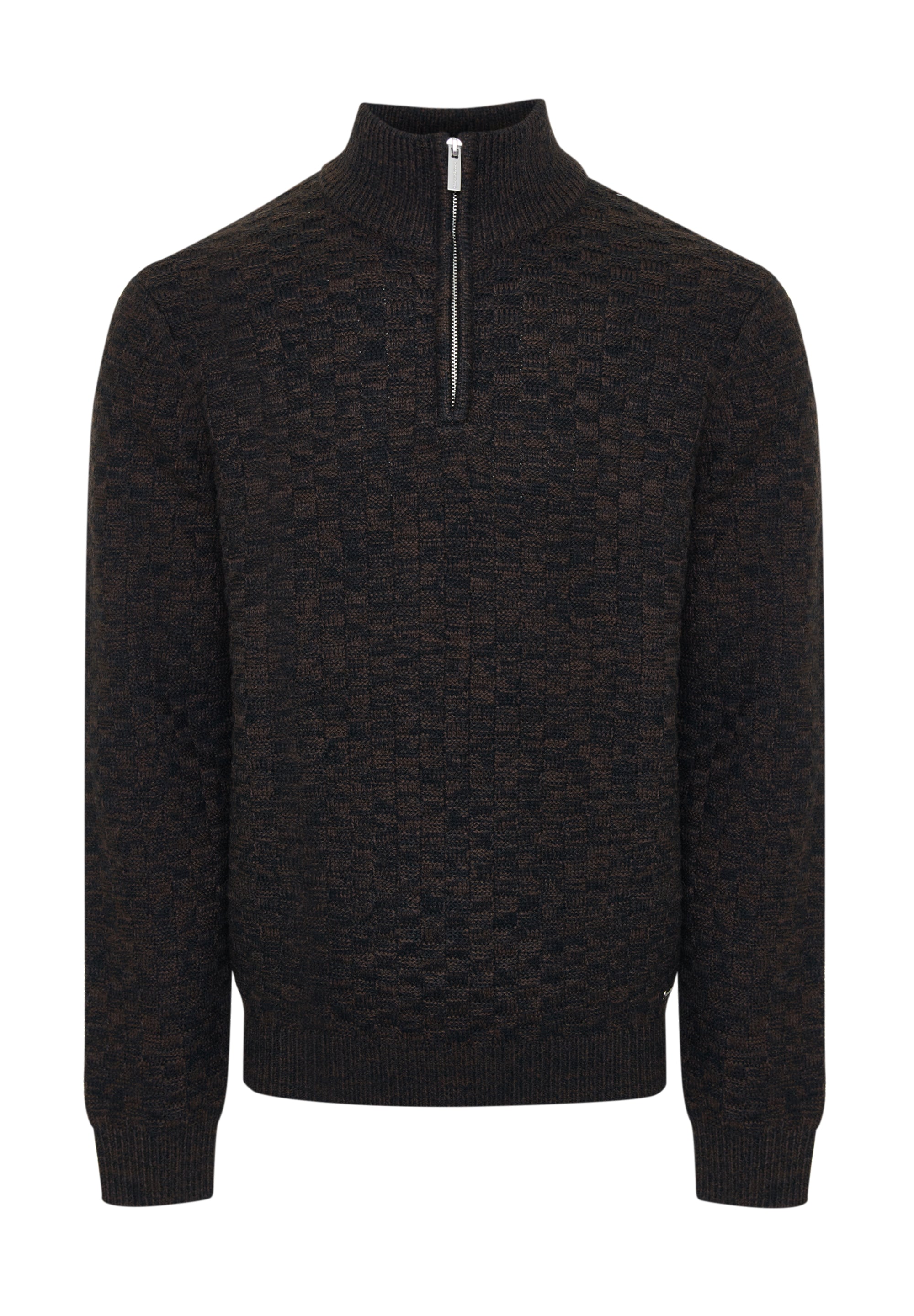 Threadbare Men's Basket Stitch Quarter Zip Jumper in Brown