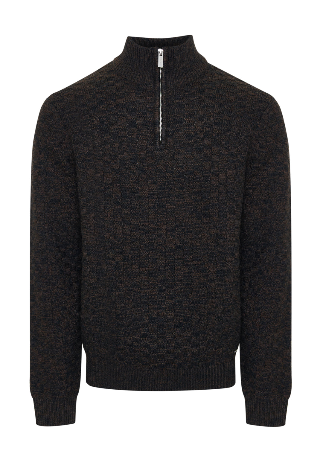 Brown Basket Stitch Quarter Zip Jumper