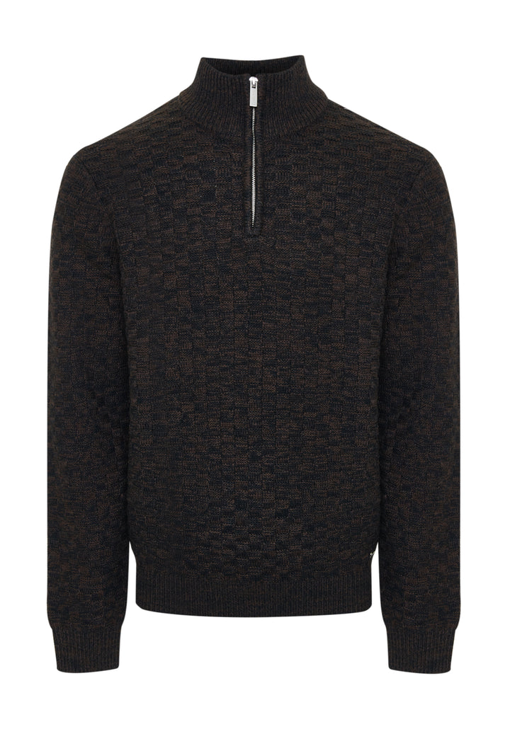 Brown Basket Stitch Quarter Zip Jumper
