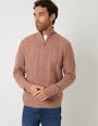 Brown Cable Knit Detail Quarter Zip Jumper