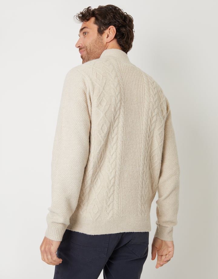 Ecru Cable Knit Detail Quarter Zip Jumper