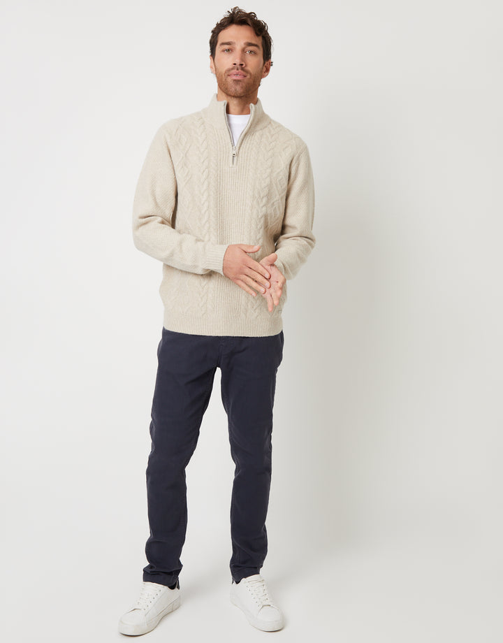 Ecru Cable Knit Detail Quarter Zip Jumper