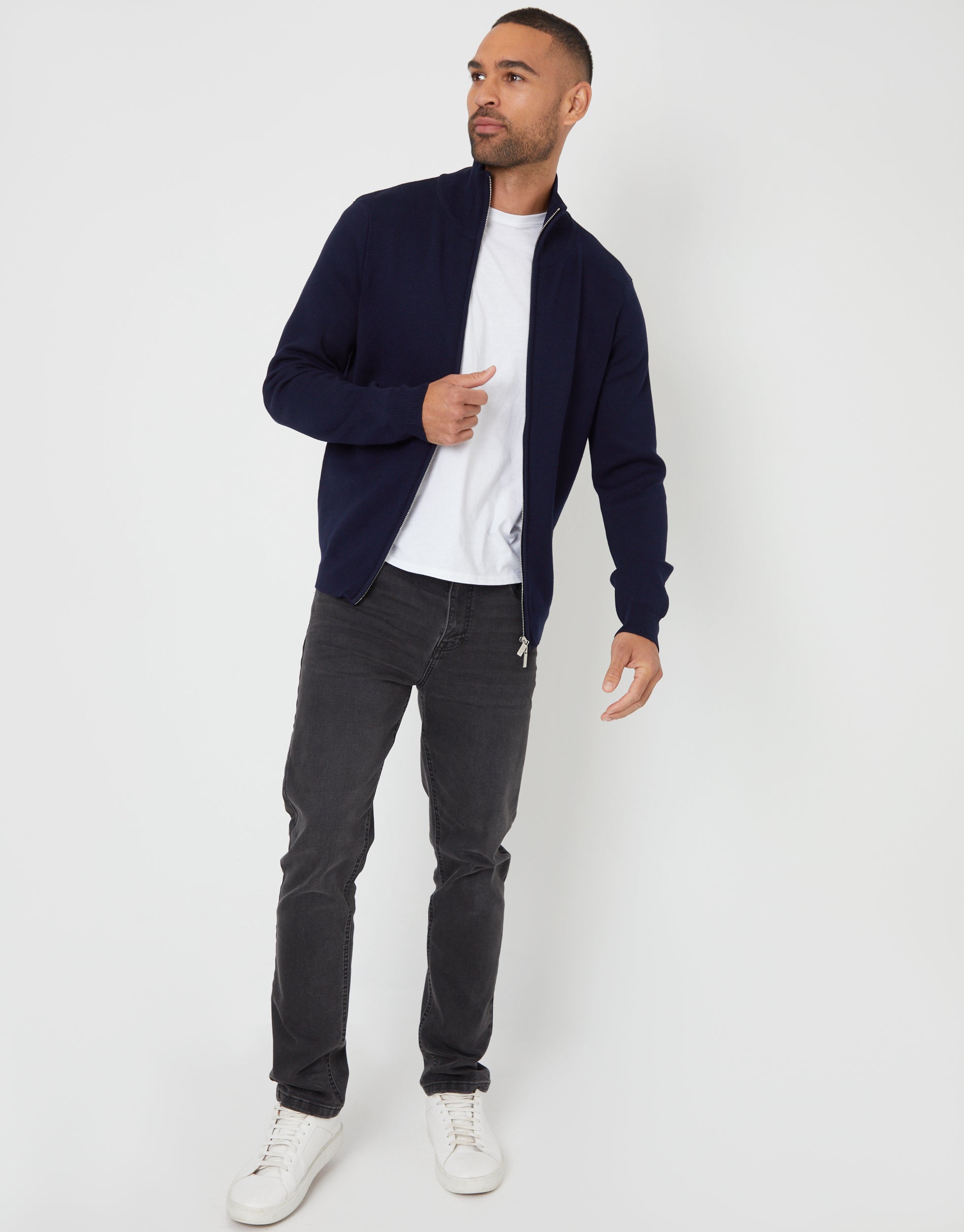 Threadbare Men's Zip Funnel Neck Cardigan in Navy