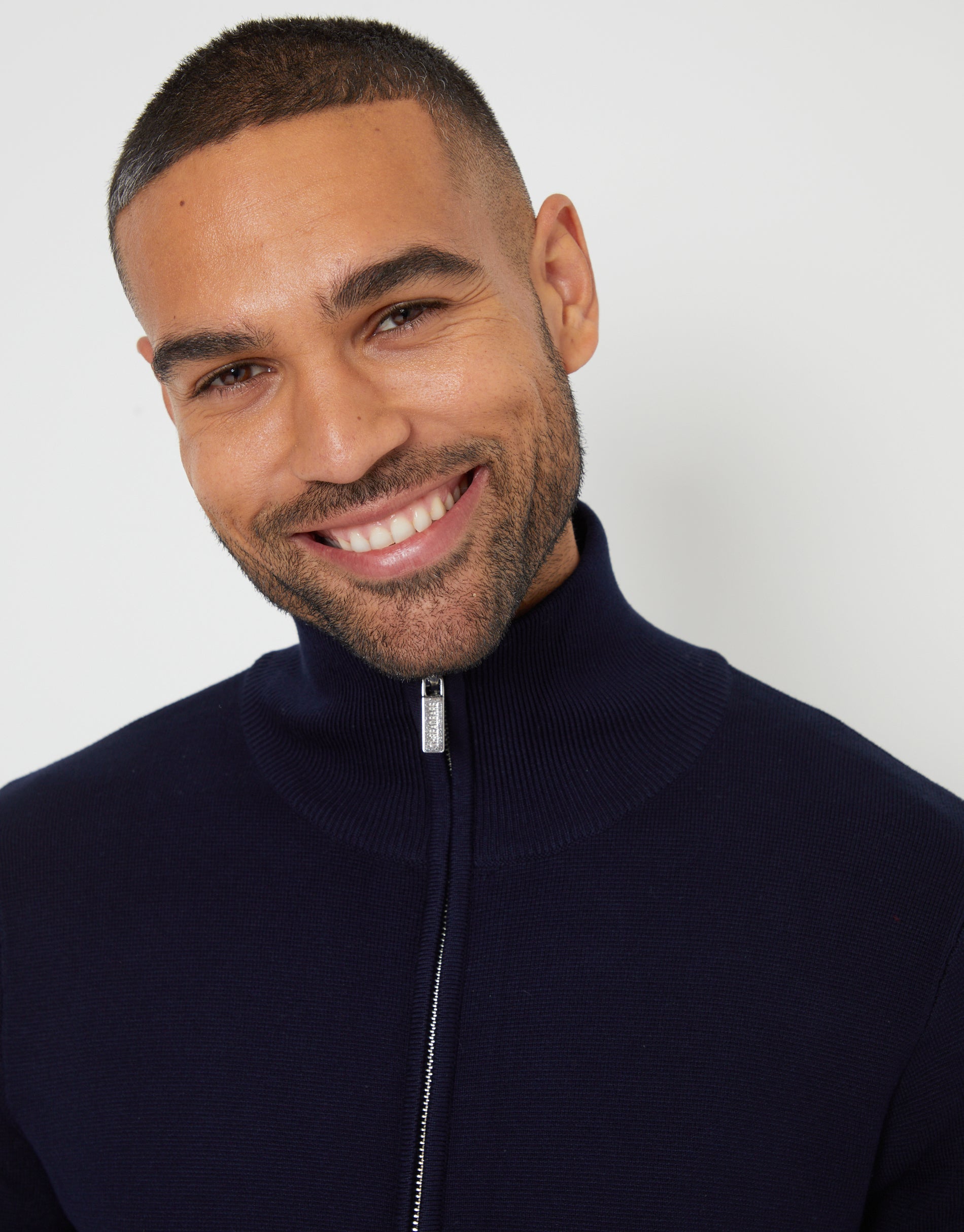Threadbare Men's Zip Funnel Neck Cardigan in Navy