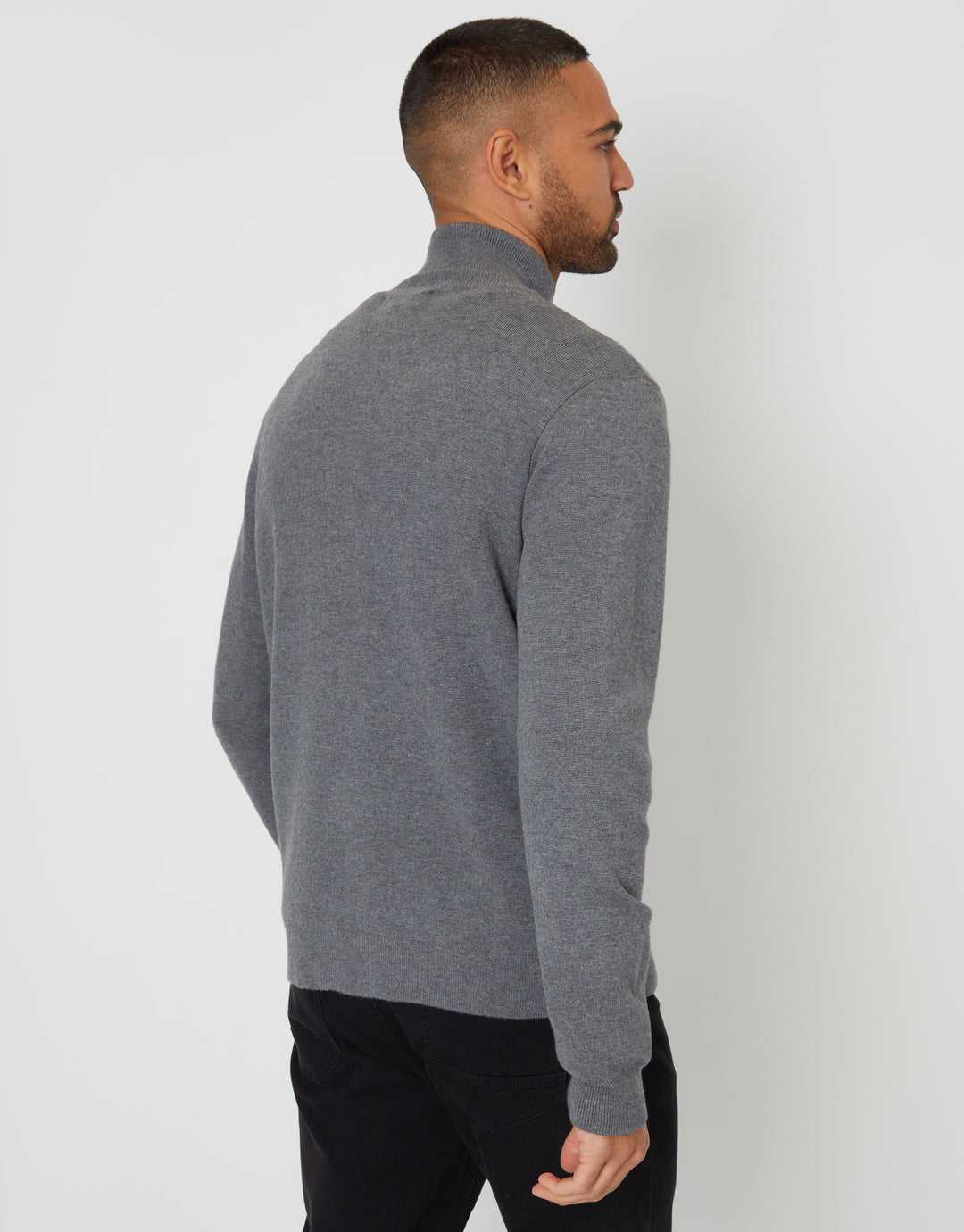 Charcoal Grey Marl Zip-Through Funnel Neck Knitted Cardigan
