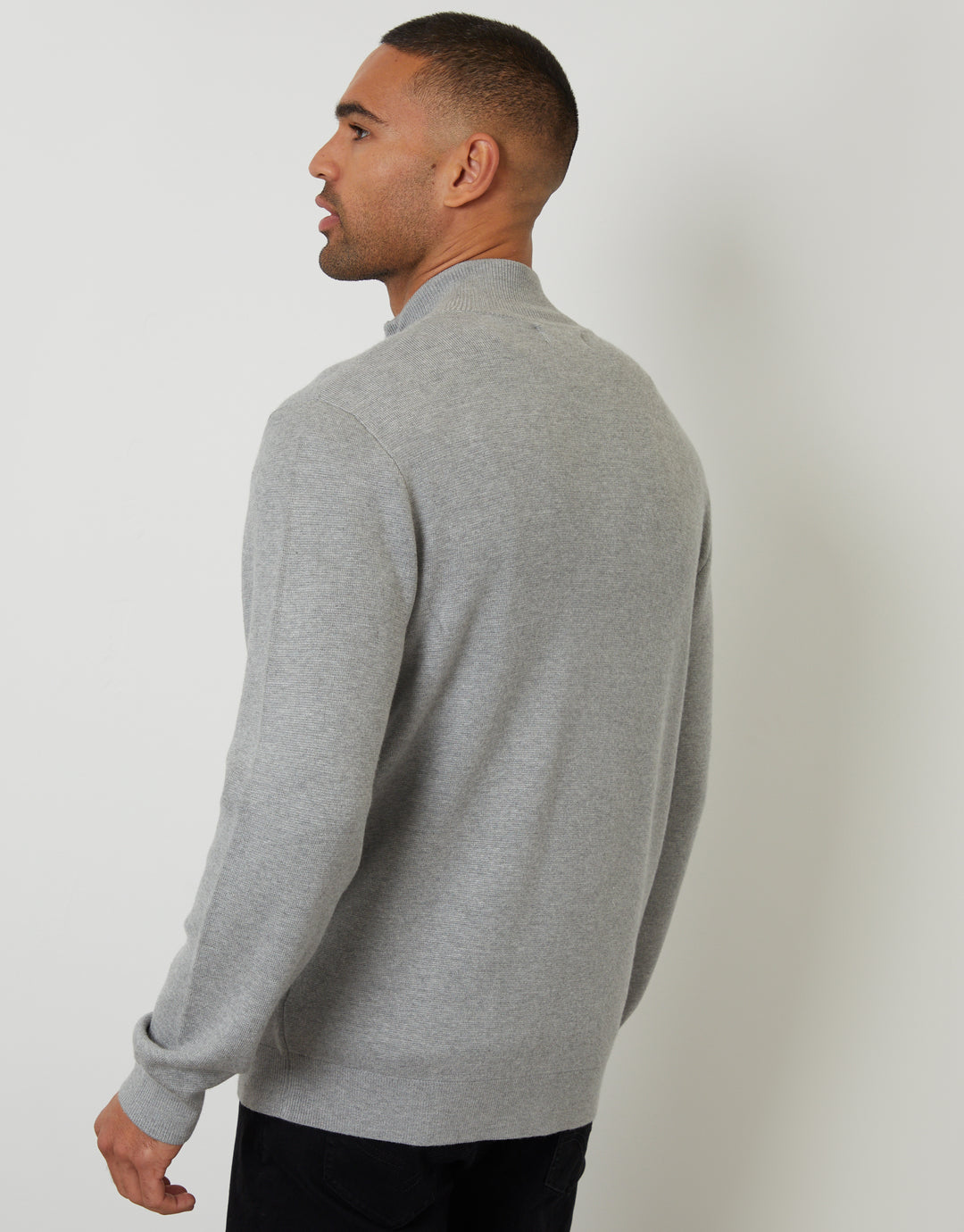 Light Grey Zip-Through Funnel Neck Knitted Cardigan