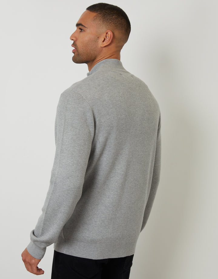 Light Grey Zip-Through Funnel Neck Knitted Cardigan