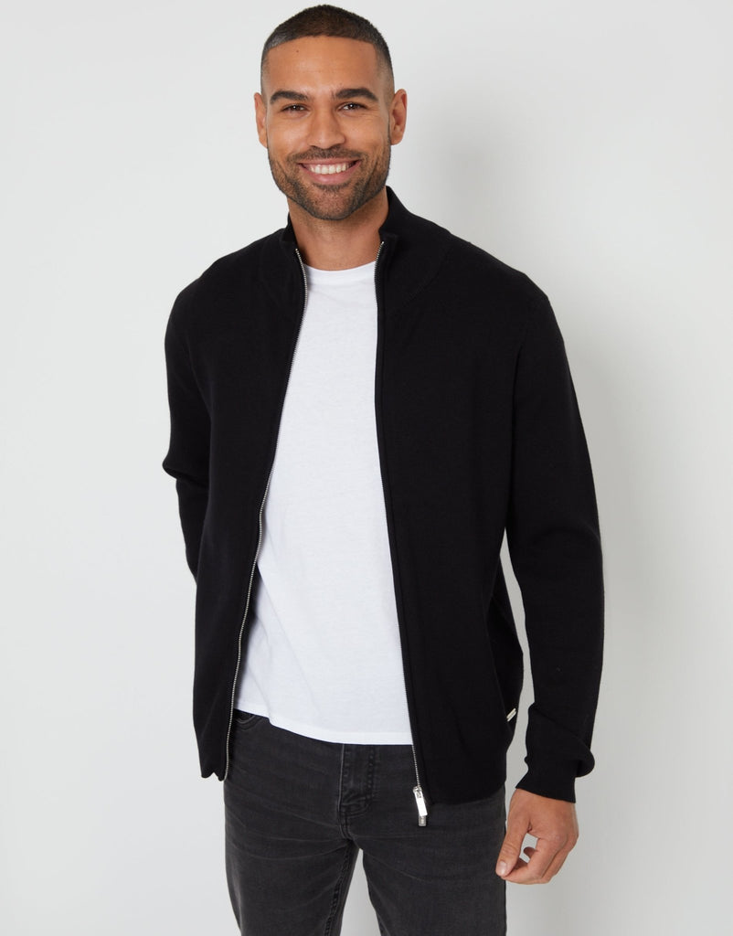 Threadbare Men's Zip Funnel Neck Cardigan in Black