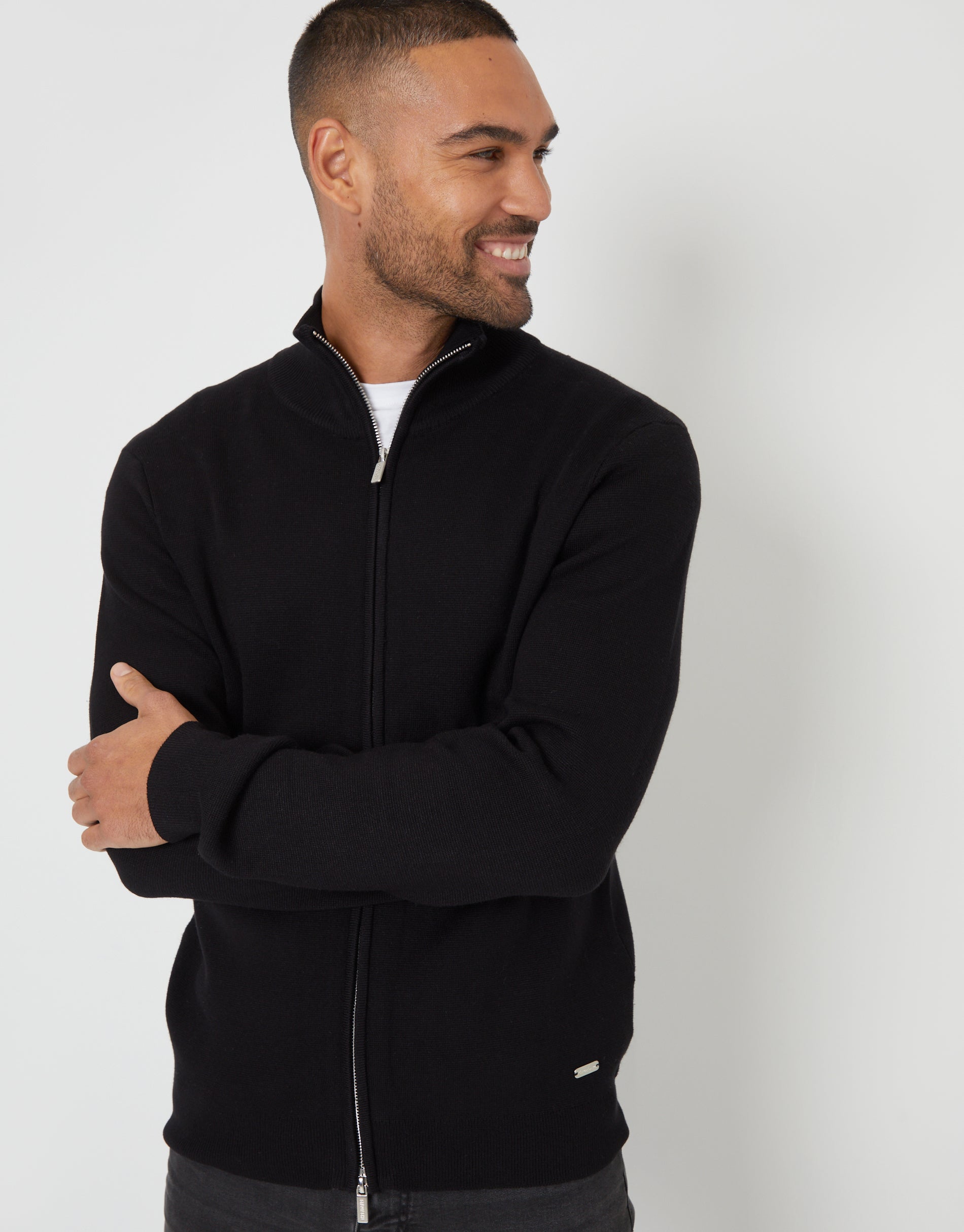 Threadbare Men's Zip Funnel Neck Cardigan in Black