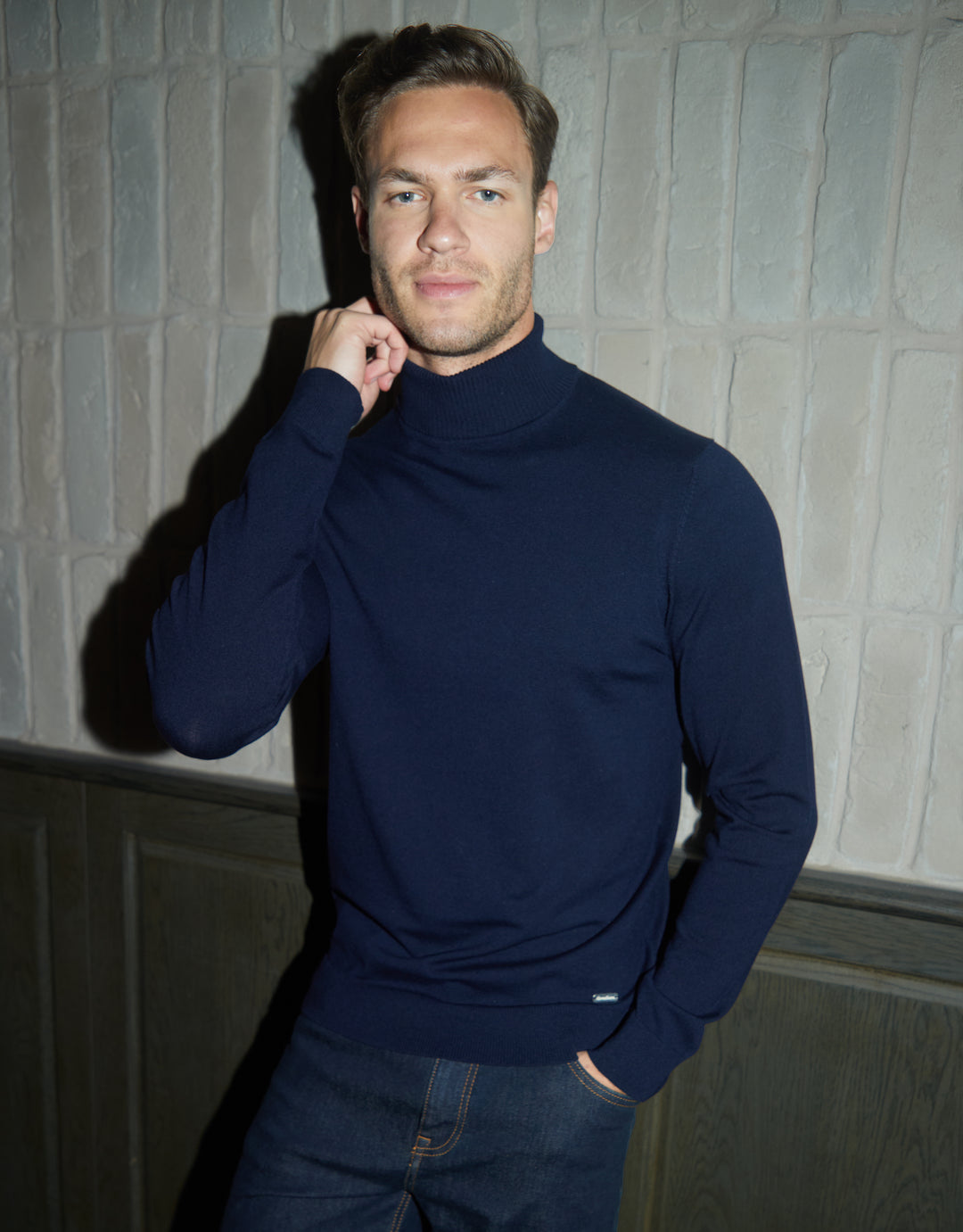 Navy Knitted Roll Neck Jumper