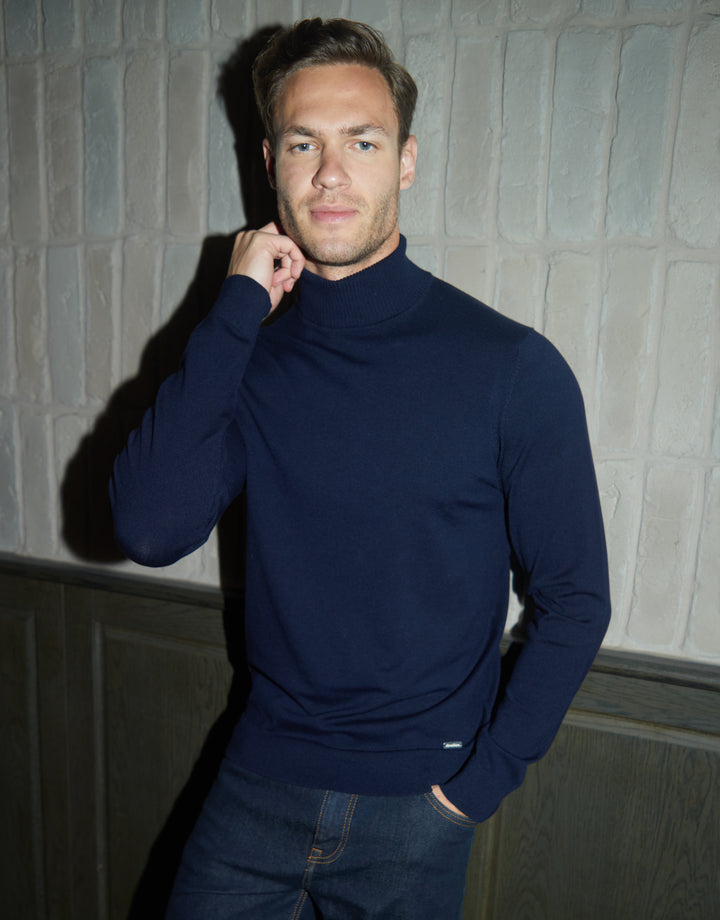 Navy Knitted Roll Neck Jumper