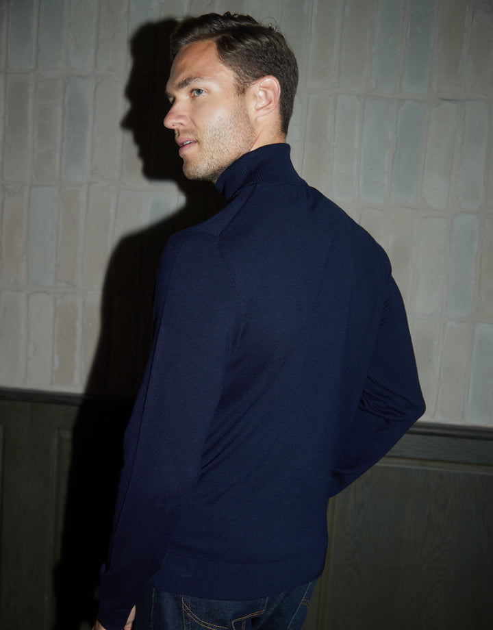 Navy Knitted Roll Neck Jumper