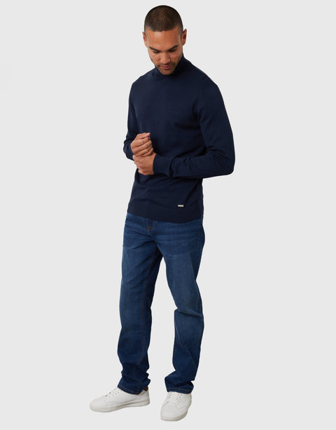 Threadbare Knitted Roll Neck Jumper in Navy - full body