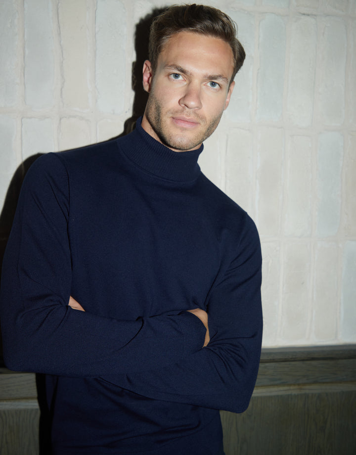 Navy Knitted Roll Neck Jumper